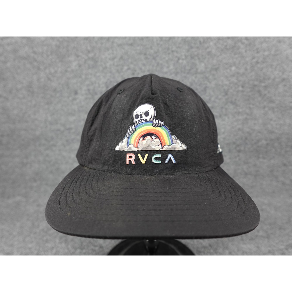 RVCA Snapback Hat Mens OSFM Black Good Skull Rainbow Artist Network‎ Program Cap